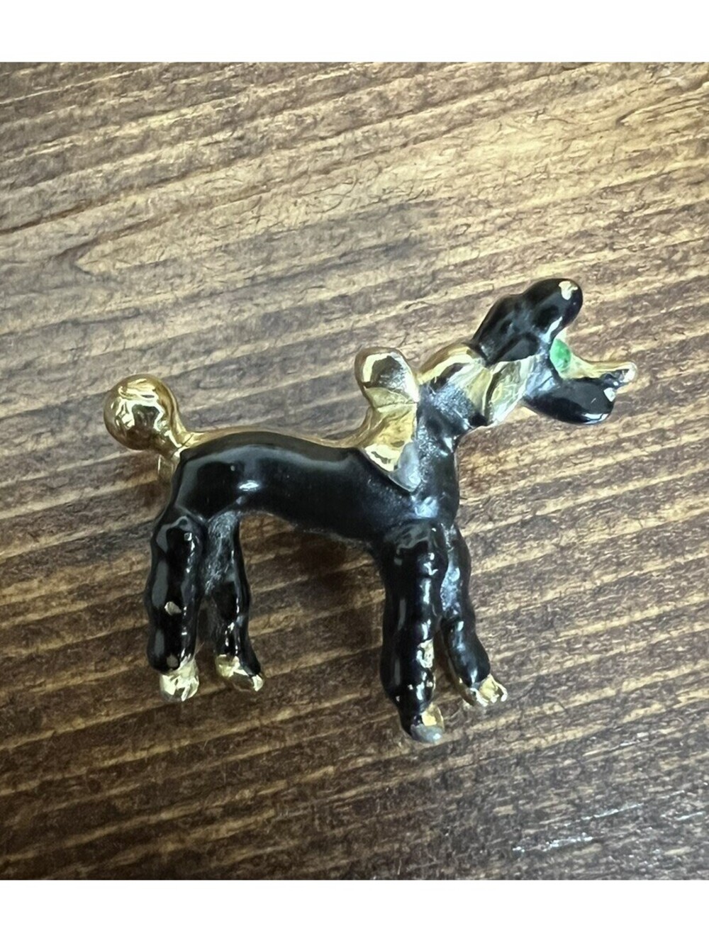 Vtg Dog Poodle Miniature Gold Tone Rhinestone Enamel Doll Lapel Pin Brooch